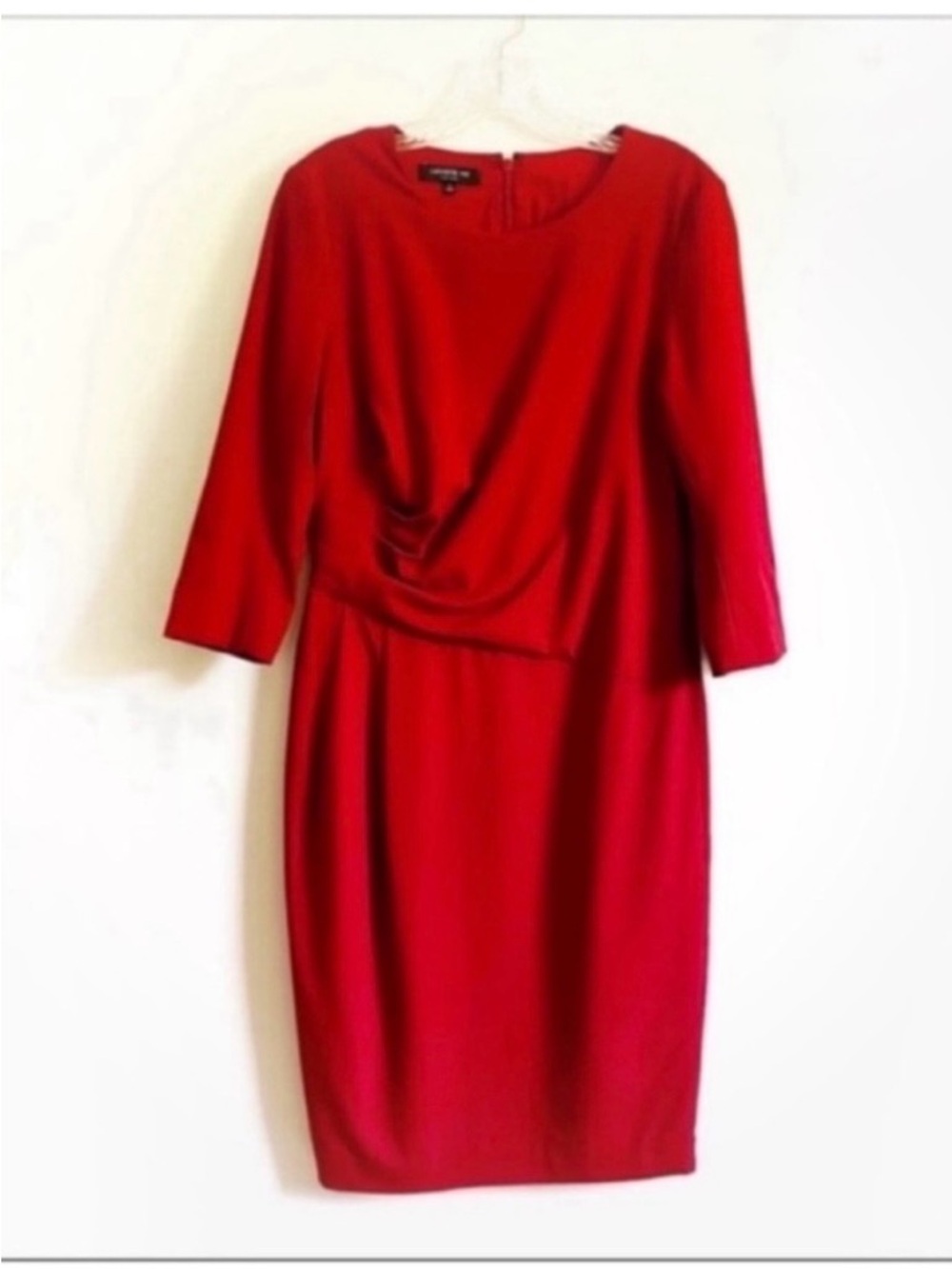 Lafayette 148 dress red sheath draped pleats career